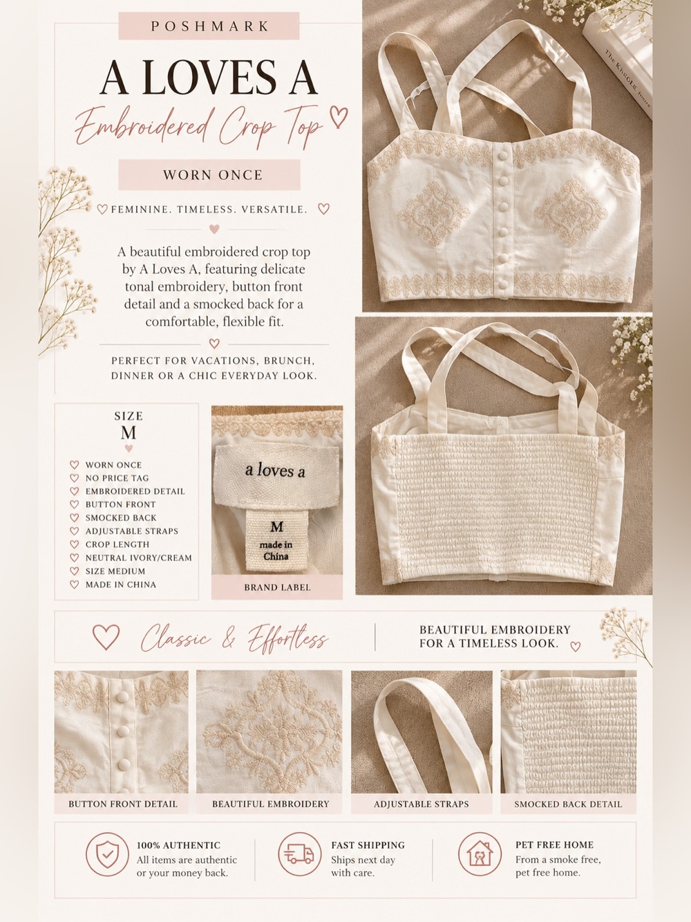 A Loves A Embroidered Crop Top — Ivory/Cream